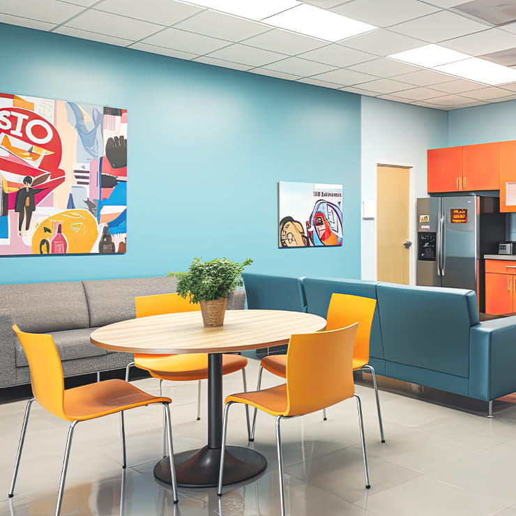 Clean commercial breakroom and common area for workplace cleaning services in Renton WA