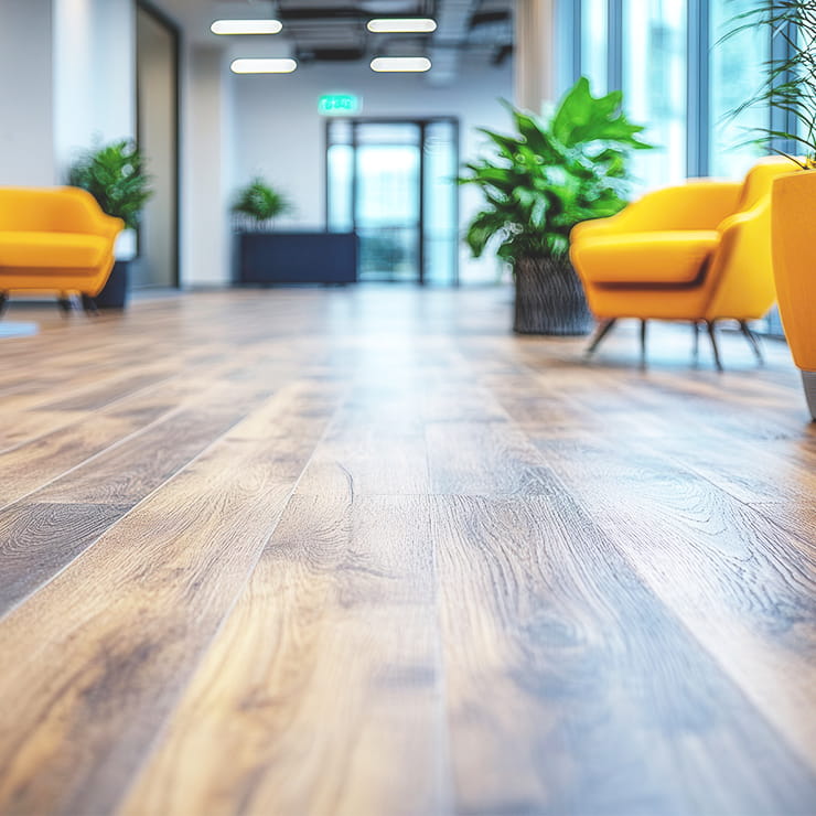 Clean commercial floor in modern office lobby for floor care services in Renton WA